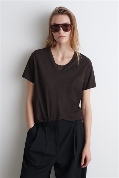 Хлопковая футболка с V-образным вырезом 1277147007
