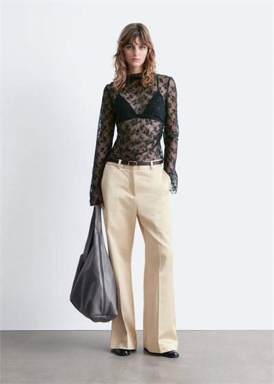 Кружевной топ с длинными рукавами 1293170003