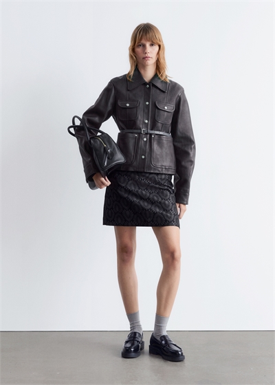 Кожаная куртка с накладными карманами 1317607001