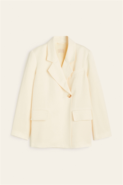 Двубортный блейзер из льняного бленда 1182907002