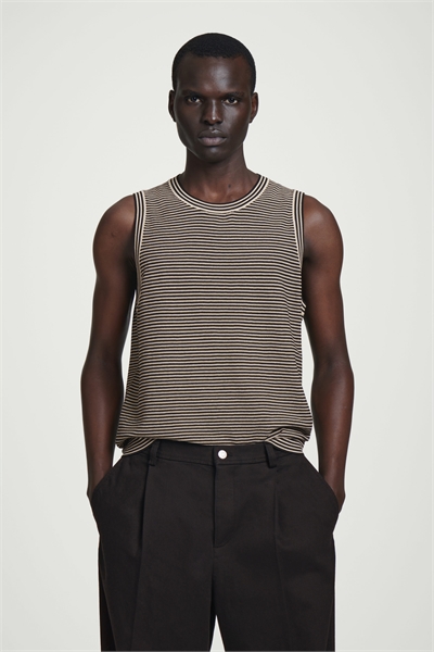 Полосатый хлопковый танк-топ с текстурной вязкой 1281651001