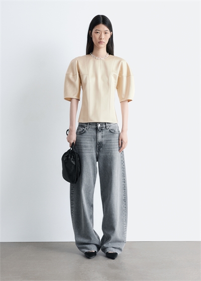 Атласный топ с пышными рукавами 1315779002