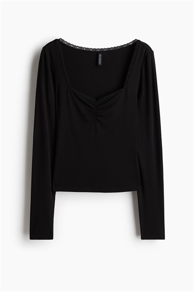 Ребристый топ с кружевной отделкой 1266159001