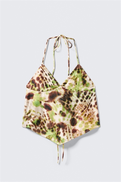 Обрезанный топ с принтом и халтернеком 1290537002