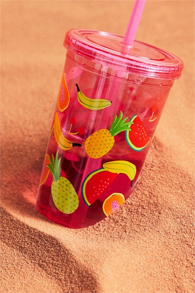 Пластиковая кружка с рисунком и соломинкой 1206087010