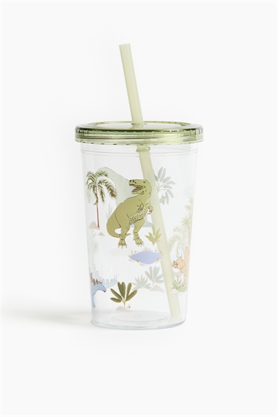Пластиковая кружка с рисунком и соломинкой 1206087016