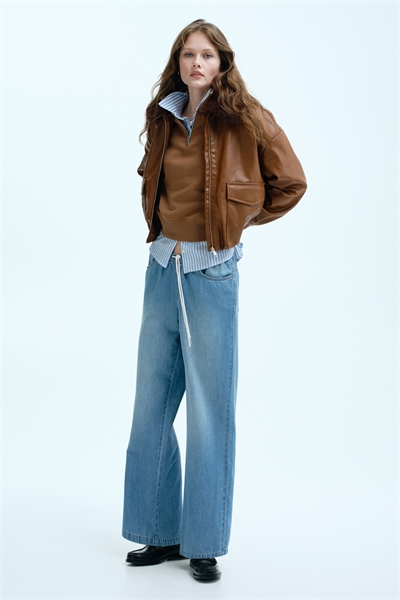 Джинсовые брюки с завязками 1289533003