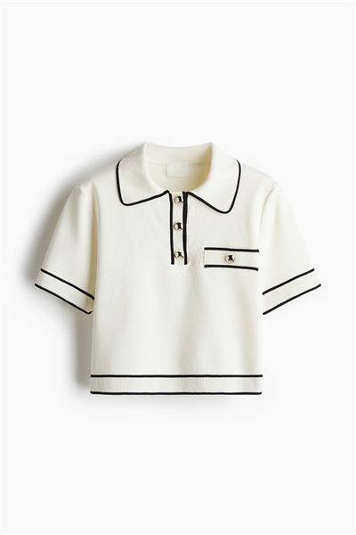 Трикотажный топ с воротником 1261865002