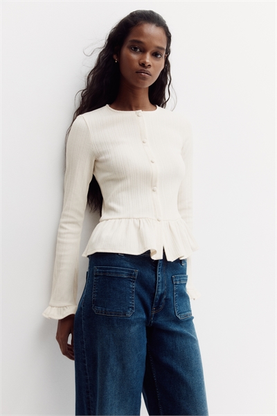 Кардиган с пеплумом из ребристой вязки 1323230001