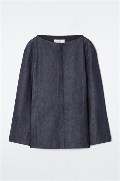 Рубашка из необработанного денима с прямым вырезом 1244353001