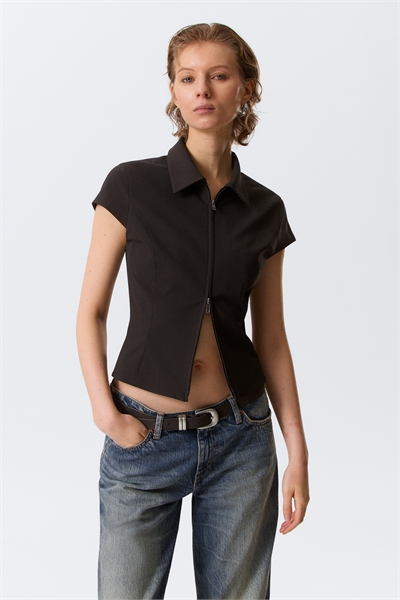 Облегающий топ на молнии с короткими рукавами 1294055005