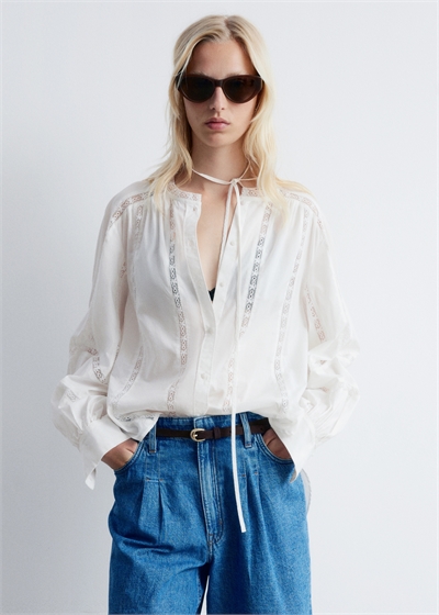 Объемная блузка с кружевной отделкой артикул 1282657001