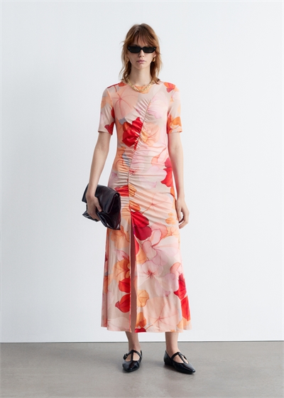 Платье-миди с коротким рукавом с рюшами артикул 1289627002