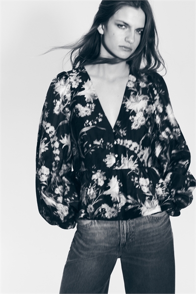 Блузка с баской из смешанного льна артикул 1321285002