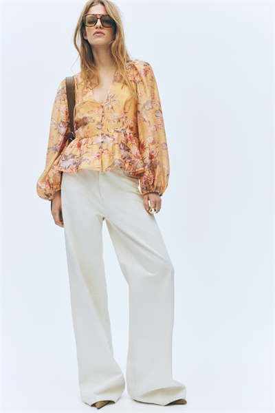 Блузка с баской из смешанного льна артикул 1321285001