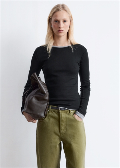 Ребристый топ с длинными рукавами артикул 1304037002