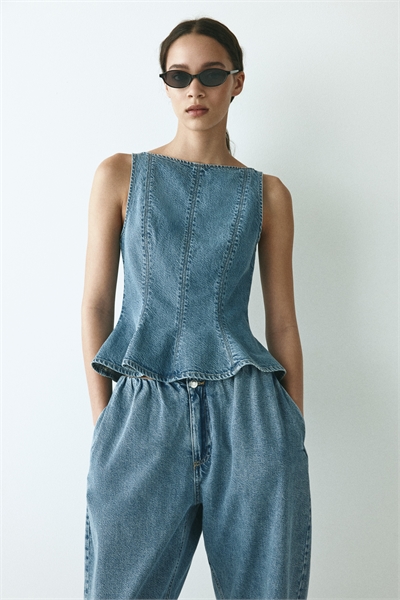 Джинсовый топ с баской артикул 1328352001