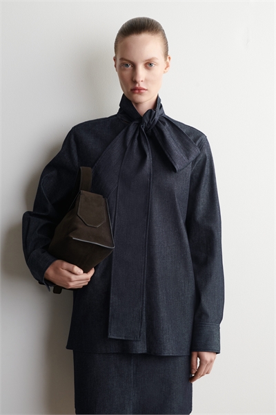 Джинсовая рубашка с бантиком артикул 1337682001