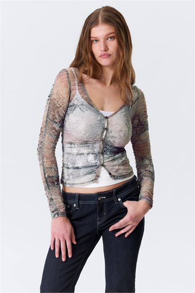 Узкий кардиган с длинными рукавами и сборками из сетки артикул 1317326001