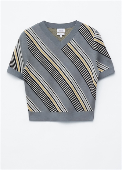 Полосатая шерстяная футболка с V-образным вырезом артикул 1335735001