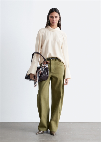 Блузка со складным воротником-стойкой артикул 1325595004