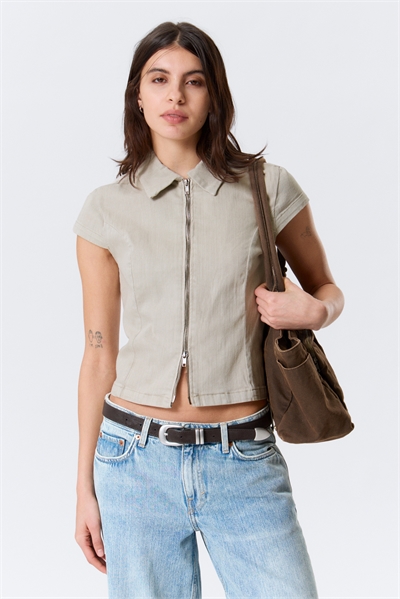 Облегающий топ на молнии с короткими рукавами артикул 1294055007