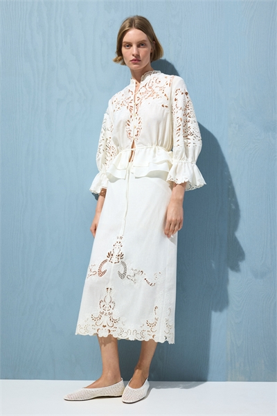 Юбка из смесовой ткани с английской вышивкой артикул 1334111001