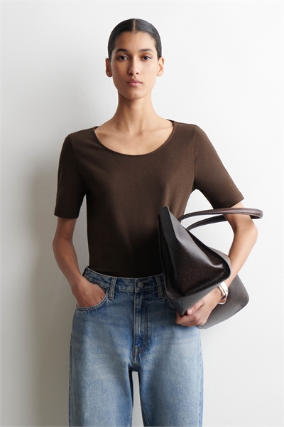 Худая хлопковая футболка с круглым вырезом артикул 1327429003