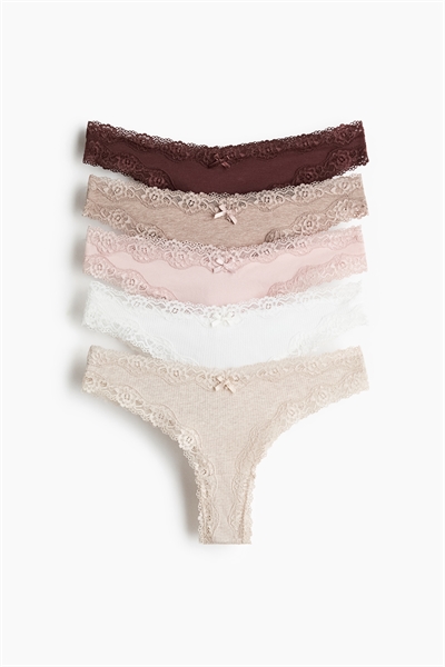 Трусы-бразильяна из хлопка и кружева в упаковке из 5 штук артикул 1258870010