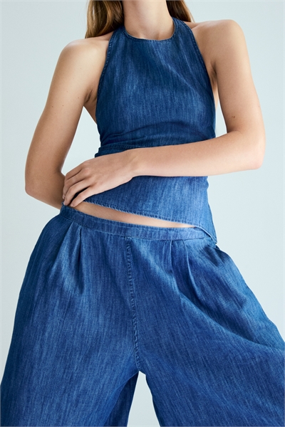 Джинсовый топ с завязками на шее артикул 1323071001