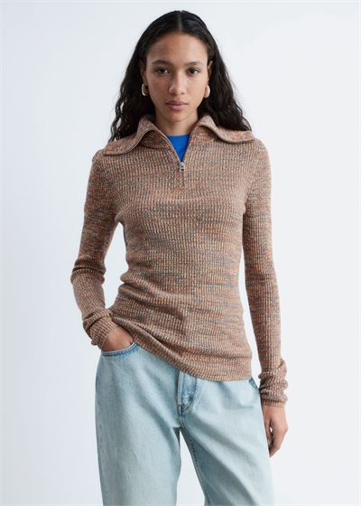 Свитер с полузастежкой-молнией из меланжевой ткани артикул 1324823001