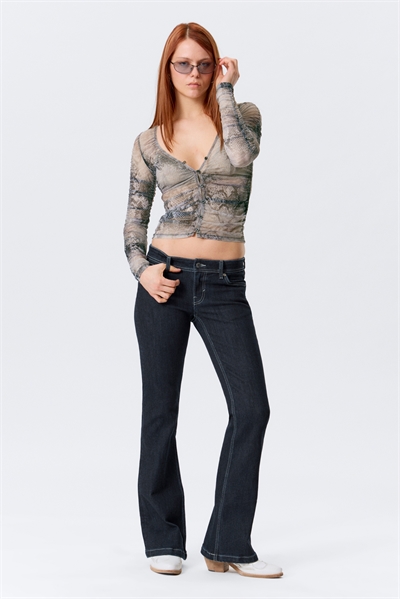 Узкий кардиган с длинными рукавами и сборками из сетки артикул 1317326001