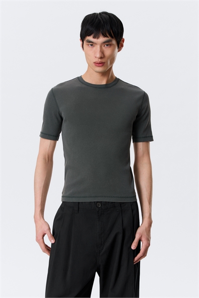 Классическая облегающая футболка из хлопка с ребристой текстурой артикул 1342170003