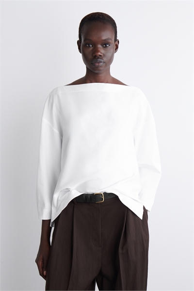 Хлопковая блузка с вырезом лодочкой артикул 1290656005