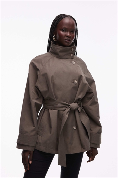 Тренч с воротником-воронкой, галстуком и поясом артикул 151220644
