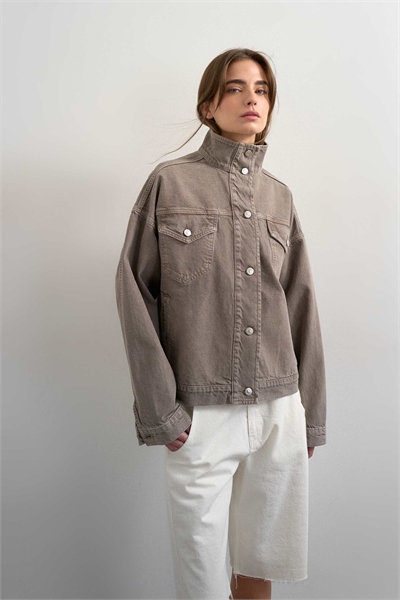 Джинсовая куртка с воронкообразным вырезом и эластичным подолом, цвет «камень» артикул 155002331