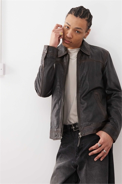 Куртка Харрингтон из натуральной кожи от Barneys Originals артикул 142976475