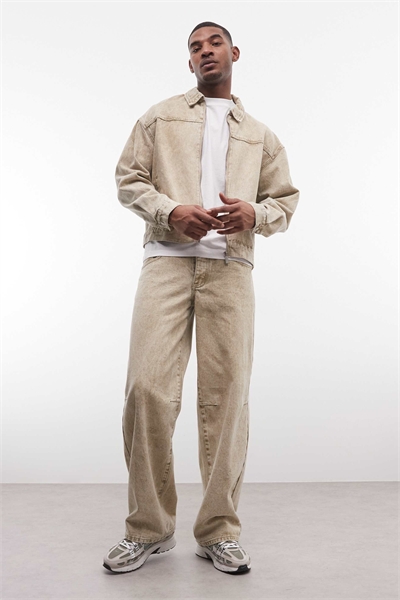 Свободные джинсы-багги бежевого цвета артикул 155177642