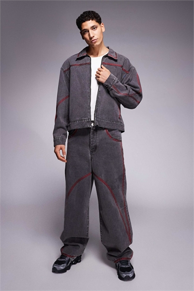 Вышивка на мешковатых джинсах-бейсбольных брюках черного цвета артикул 153149884