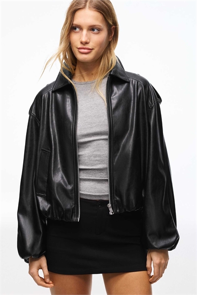 Куртка-балон с эффектом кожи артикул 155445536