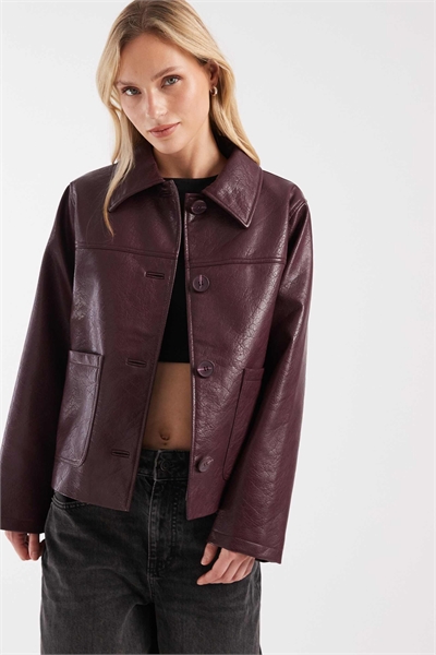 ASOS DESIGN Petite кожаная куртка Харрингтон бордового цвета артикул 152700705