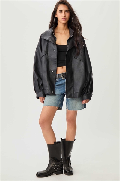 Куртка из искусственной кожи свободного кроя артикул 151930553