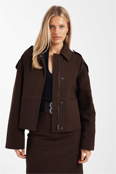 Хлопковая куртка-харингтон с застежкой-молнией и пряжкой, цвет шоколадный артикул 153494818