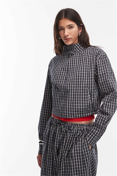 Короткая куртка с воротником-воронкой Aura в комплекте с брюками в клетку темно-синего и лимонного цветов артикул 155093698