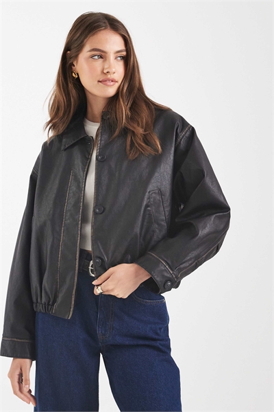 Бомбер с эффектом винтажной кожи артикул 142681584