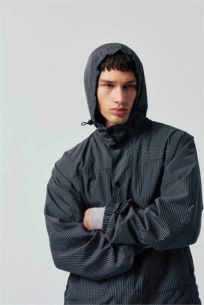 Бомбер с капюшоном и принтом в клетку Shenley, темно-синий артикул 154833199