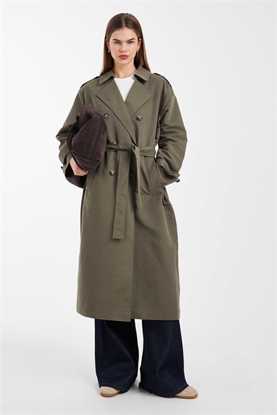 Тренч с длинным покроем и поясом артикул 153084242