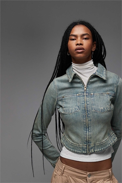 Куртка-тракер из джинсовой ткани приталенного кроя артикул 150014487