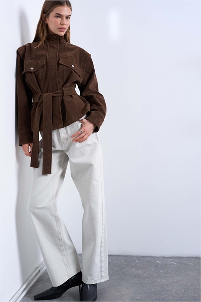 Куртка из искусственной замши с низкой талией и воротником-воронкой артикул 149594211