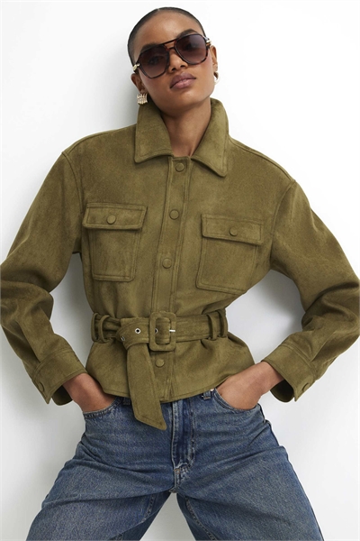 Куртка из искусственной замши с поясом артикул 155894983